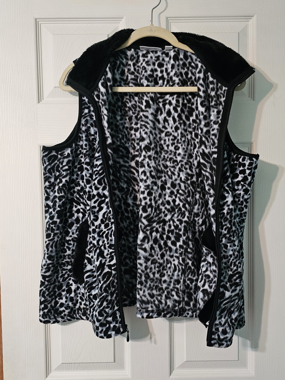 Savvy Black & White Leopard Print Faux Fur Vest